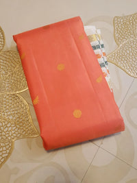 2G Pure Kanjivaram Silk Saree - Peach With Off White | Silkmark Certified