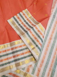 2G Pure Kanjivaram Silk Saree - Peach With Off White | Silkmark Certified