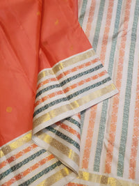 2G Pure Kanjivaram Silk Saree - Peach With Off White | Silkmark Certified