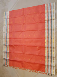 2G Pure Kanjivaram Silk Saree - Peach With Off White | Silkmark Certified