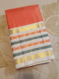 2G Pure Kanjivaram Silk Saree - Peach With Off White | Silkmark Certified