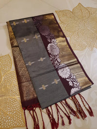 Slubby Soft Semi Silk Saree - Gray