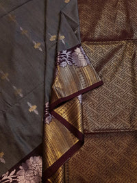Slubby Soft Semi Silk Saree - Gray