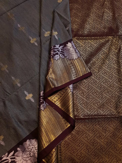 Slubby Soft Semi Silk Saree - Gray