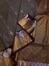 Slubby Soft Semi Silk Saree - Gray
