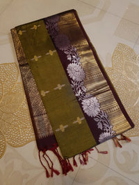 Slubby Soft Semi Silk Saree - Mustard Olive Green