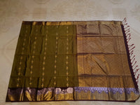 Slubby Soft Semi Silk Saree - Mustard Olive Green