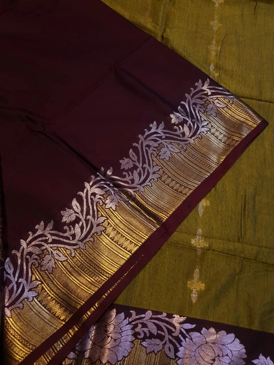 Slubby Soft Semi Silk Saree - Mustard Olive Green