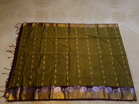 Slubby Soft Semi Silk Saree - Mustard Olive Green