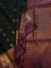 Slubby Soft Semi Silk Saree - Dark Green