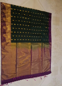 Slubby Soft Semi Silk Saree - Dark Green
