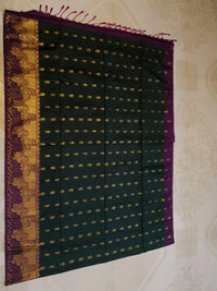 Slubby Soft Semi Silk Saree - Dark Green
