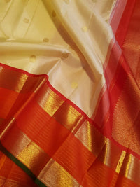 2G Pure Korvai Kanjivaram Silk Saree in Off White with Orange | Silkmark Certified