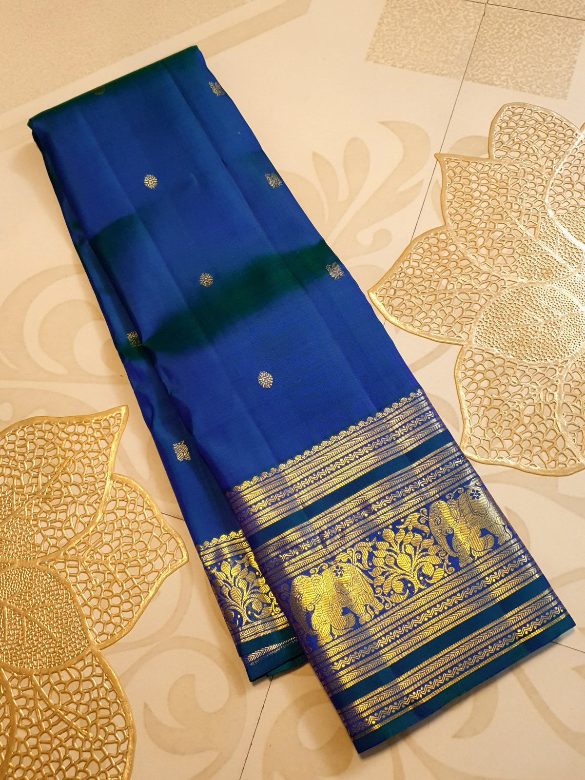 2Gram Pure Kanjivaram Silk Saree - Blue | Silkmark Certified