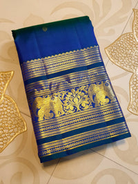 2Gram Pure Kanjivaram Silk Saree - Blue | Silkmark Certified