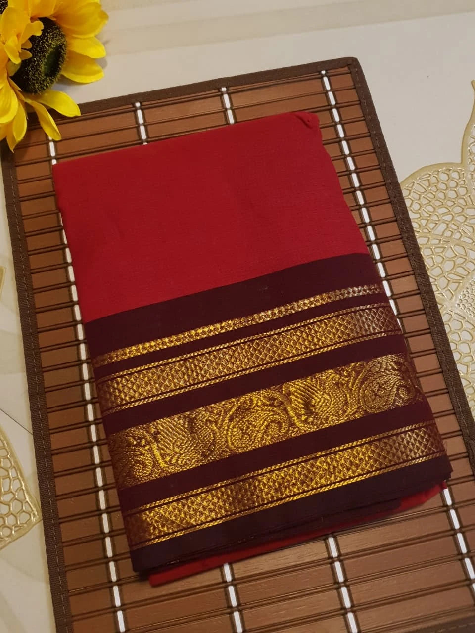 Pure Kanchi Cotton Saree - Maroon