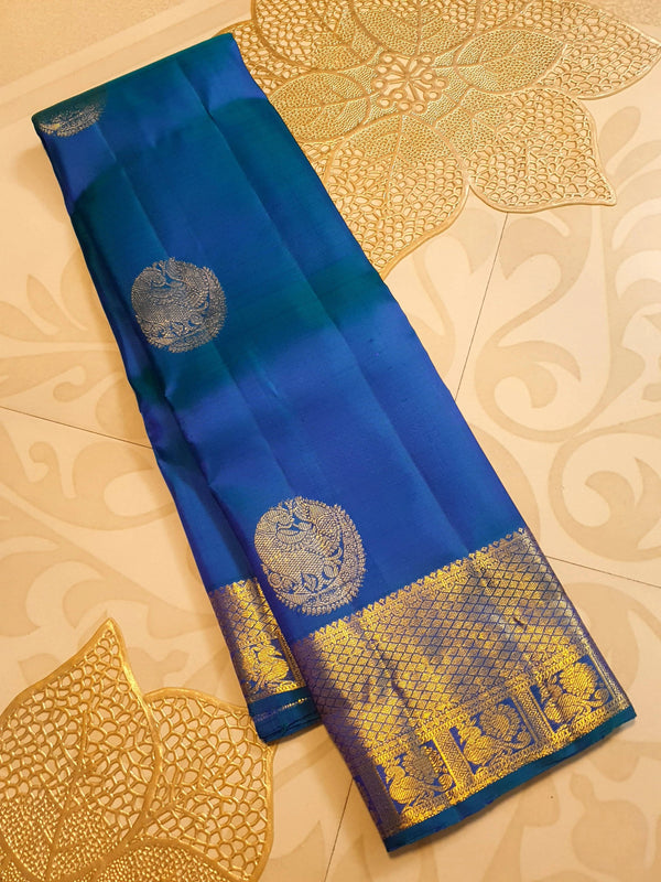 2Gram Pure Kanjivaram Silk Saree - Blue | Silkmark Certified