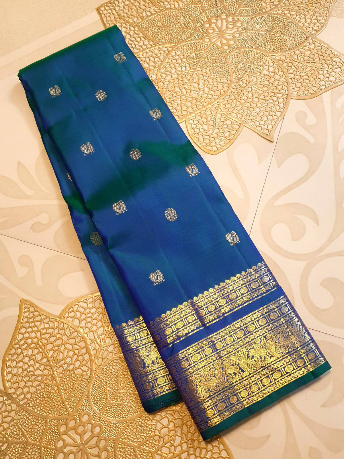 2Gram Pure Kanjivaram Silk Saree - Blue | Silkmark Certified