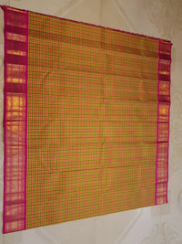 3G Korvai Pure Kanjivaram Silk Saree in Paalum Pazham Checks with Rich Zari Pallu & Blouse | Silkmark Certified