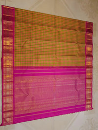 3G Korvai Pure Kanjivaram Silk Saree in Paalum Pazham Checks with Rich Zari Pallu & Blouse | Silkmark Certified
