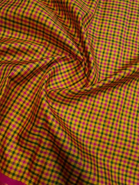 3G Korvai Pure Kanjivaram Silk Saree in Paalum Pazham Checks with Rich Zari Pallu & Blouse | Silkmark Certified